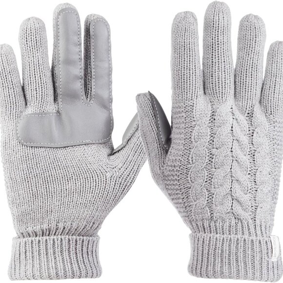 womens Cable Knit Gloves With Touchscreen Palm Patches - Picture 1 of 5